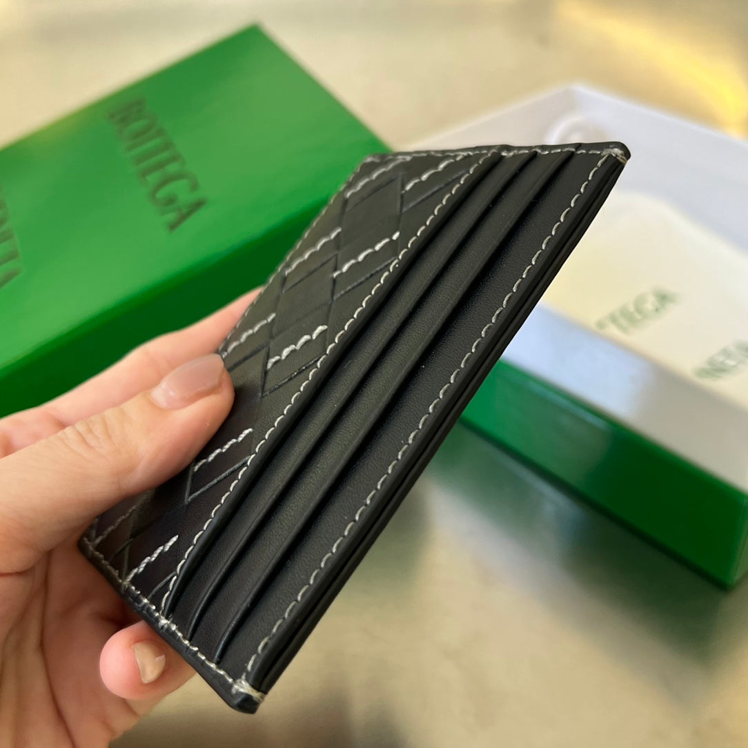 BOTTEGA VENETA INTRECCIATO 10 CREDIT CARD CASE IN BLACK LAMBSKIN