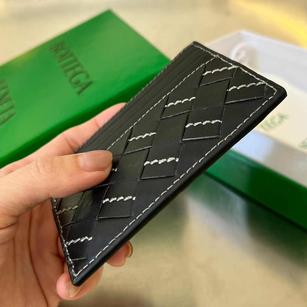 BOTTEGA VENETA INTRECCIATO 10 CREDIT CARD CASE IN BLACK LAMBSKIN