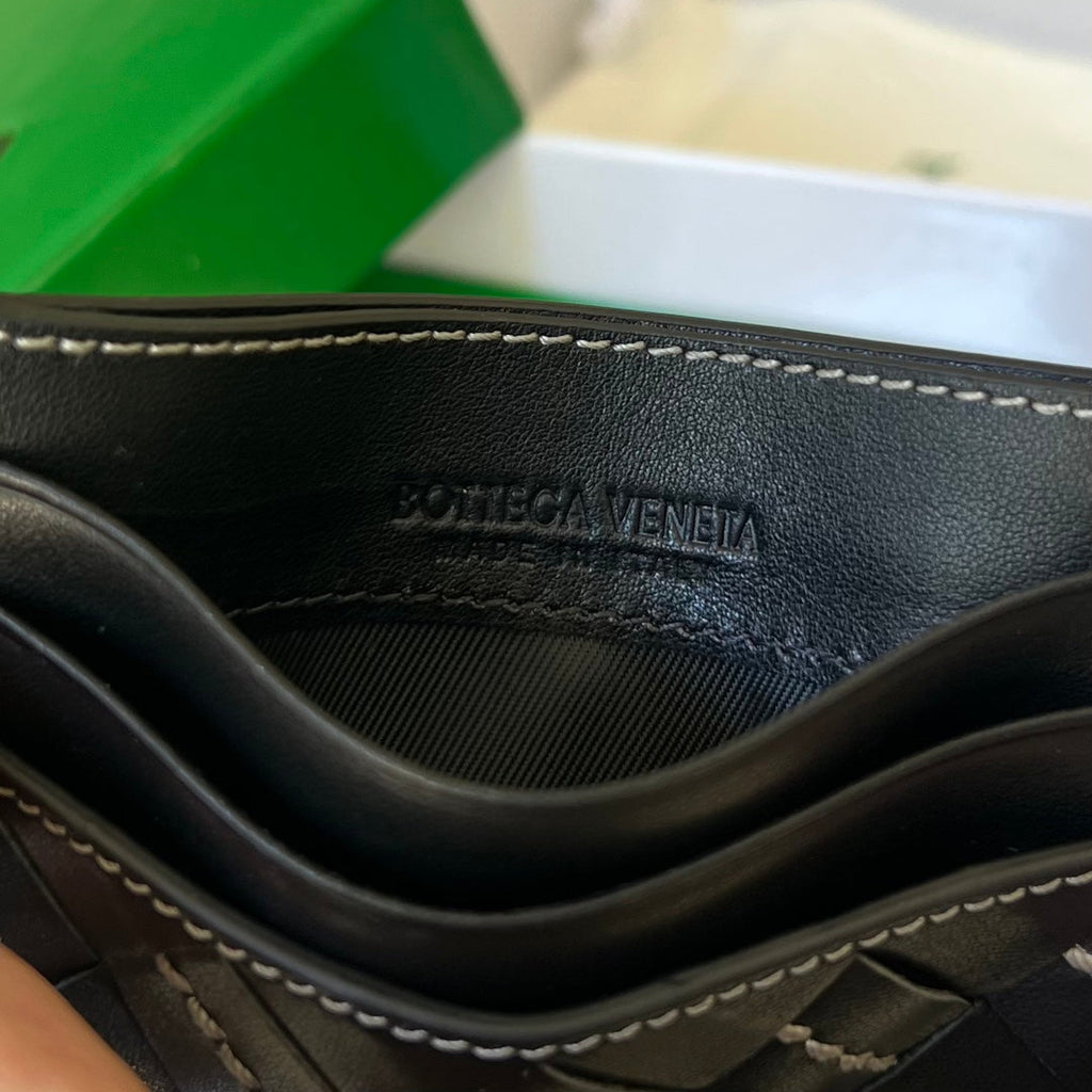 BOTTEGA VENETA INTRECCIATO 10 CREDIT CARD CASE IN BLACK LAMBSKIN