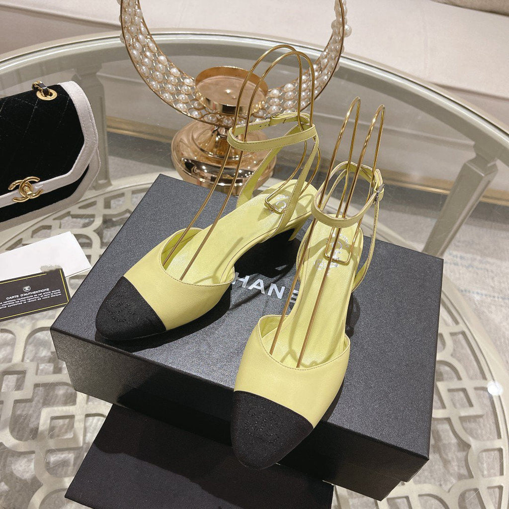 CHANEL high slingbacks lime lambskin grosgrain