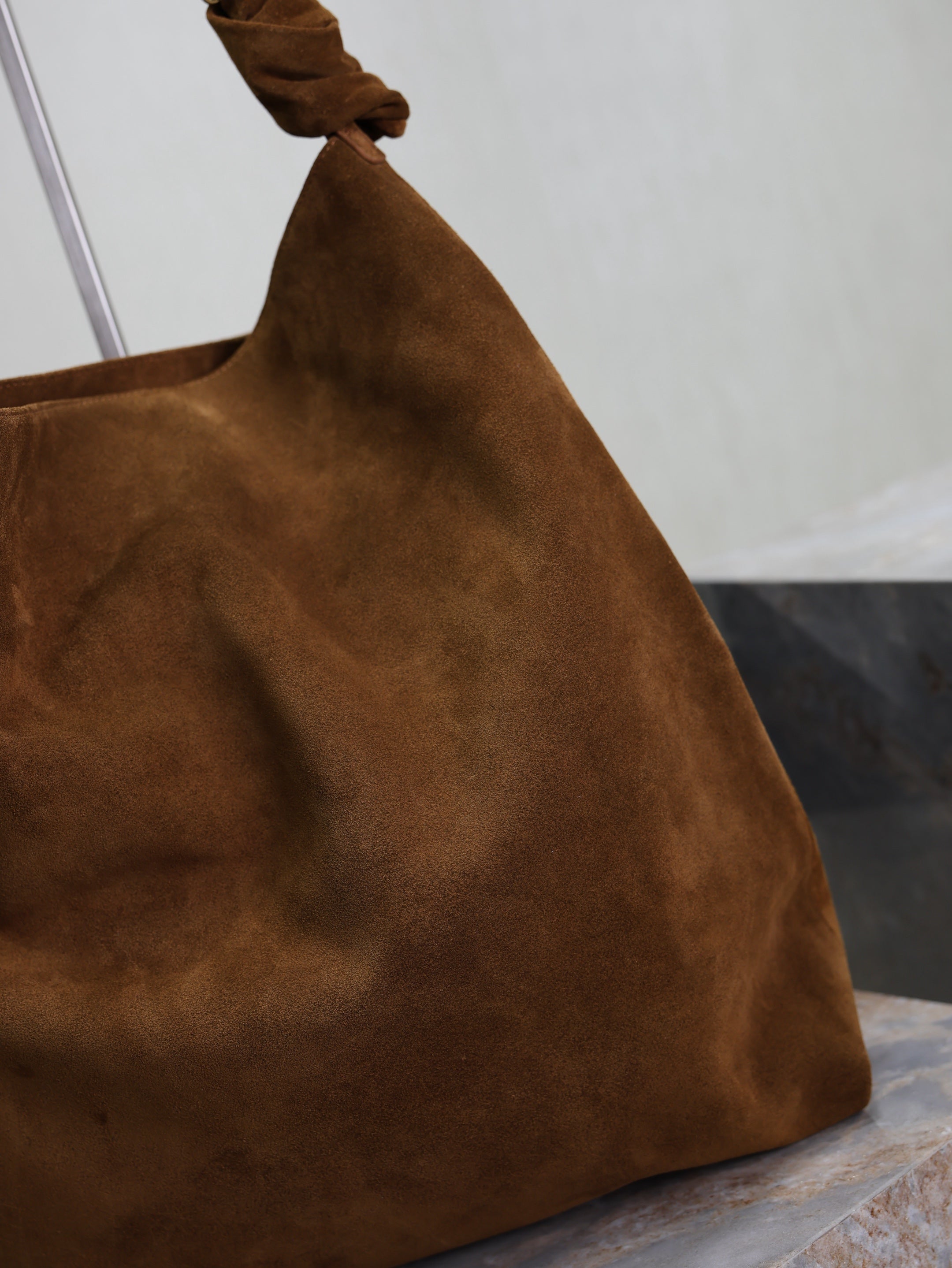 YSL 25S AMALIA 50 IN DARK CARAMEL SUEDE GOLD HARDWARE