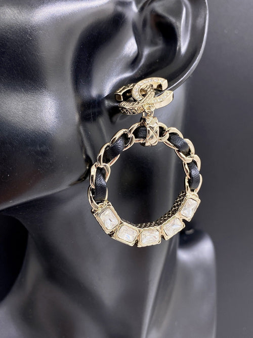 18K  Chanel Leather Cricle Earrings