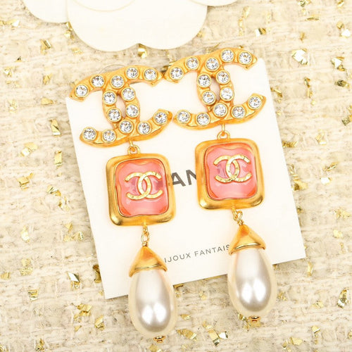 18K  Chanel Long Pearl Pendant Earrings