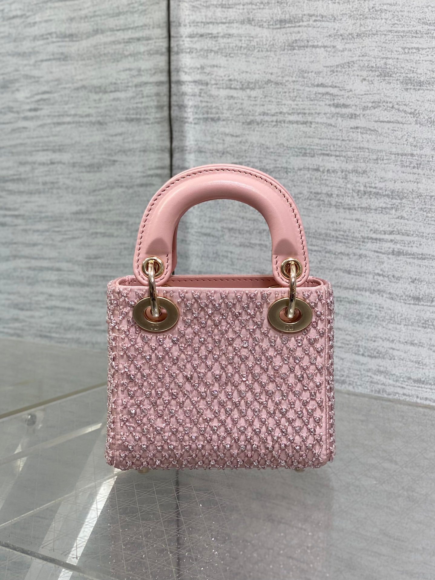 DIOR MICRO 12 LADY BAG IN BLUSH PINK SATIN WITH BEADING