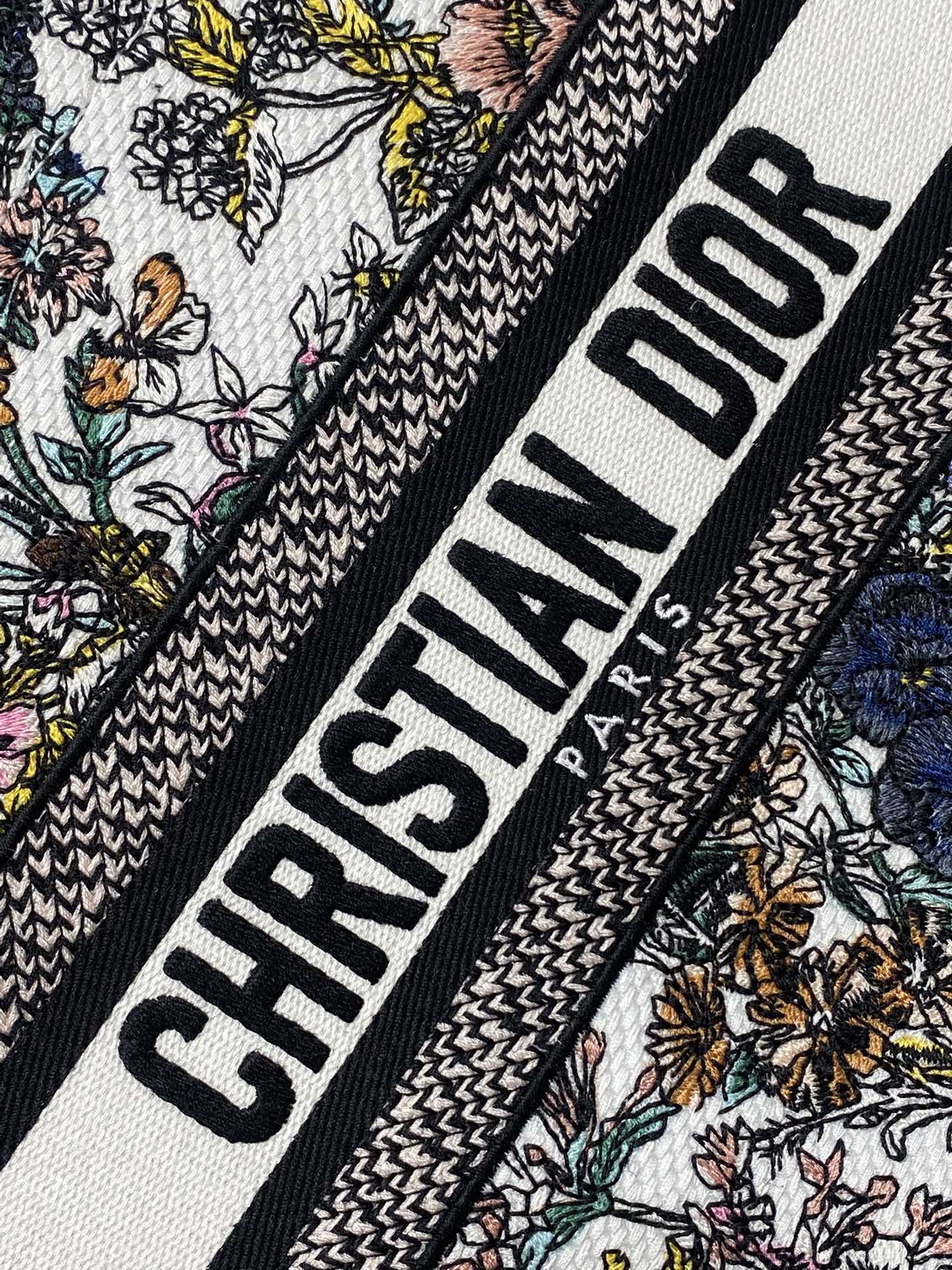 DIOR 25S LUCKY SMALL DIOR BOOK TOTE 26 IN MULTICOLOR DIOR FLOWERS CALENDAR ALLOVER EMBROIDERY