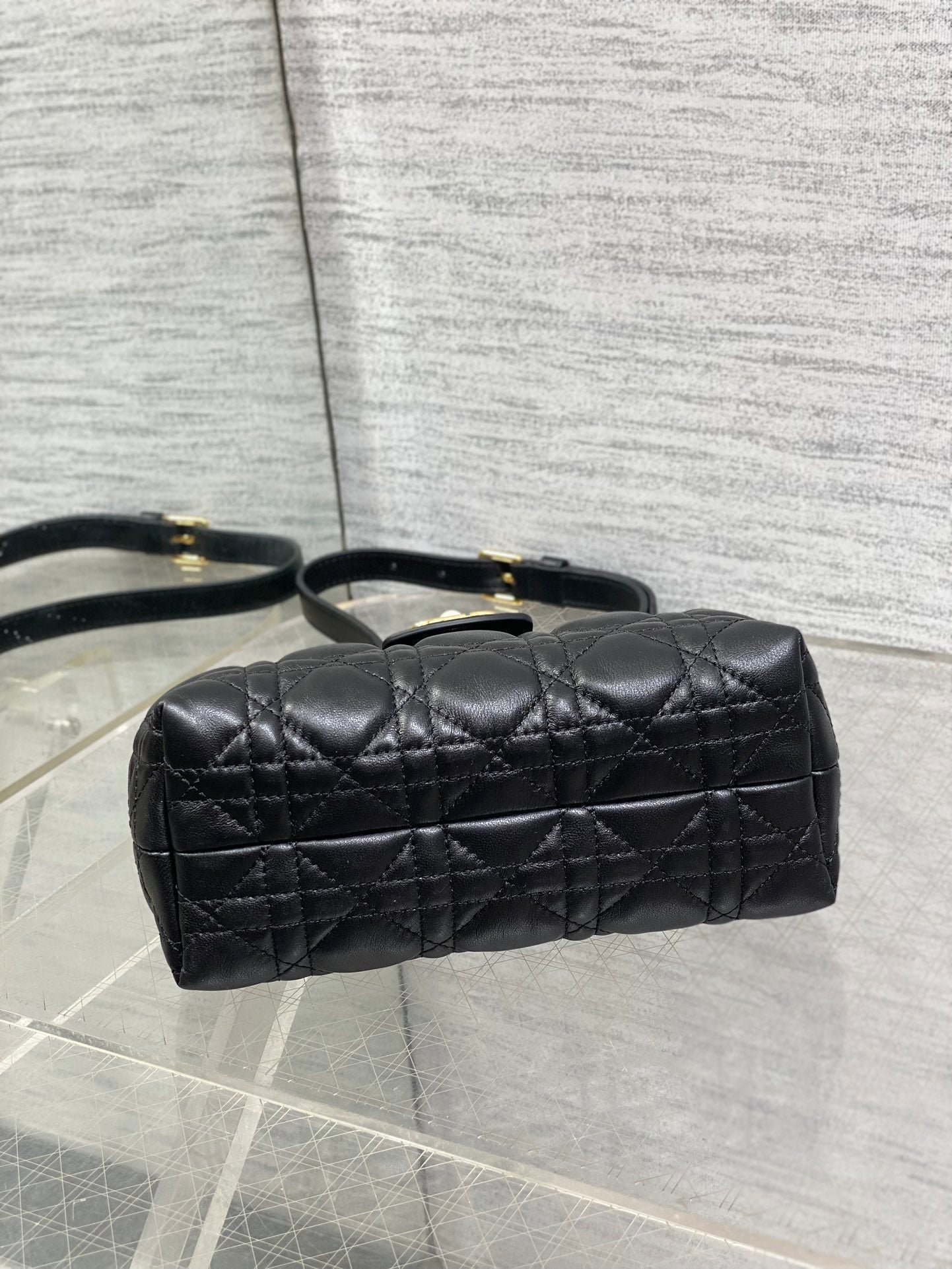DIOR 25S JOLIE TOP HANDLE MINI BAG 18 IN BLACK CALFSKIN GOLD HARDWRE