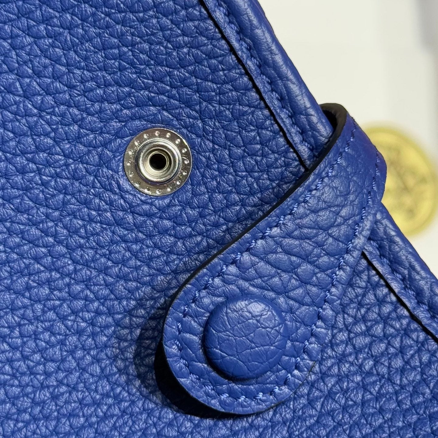 HERMES 25S MINI EVELYNE 18 IN BLUE PATTERNED STRAP CALFSKIN SILVER HARDWARE