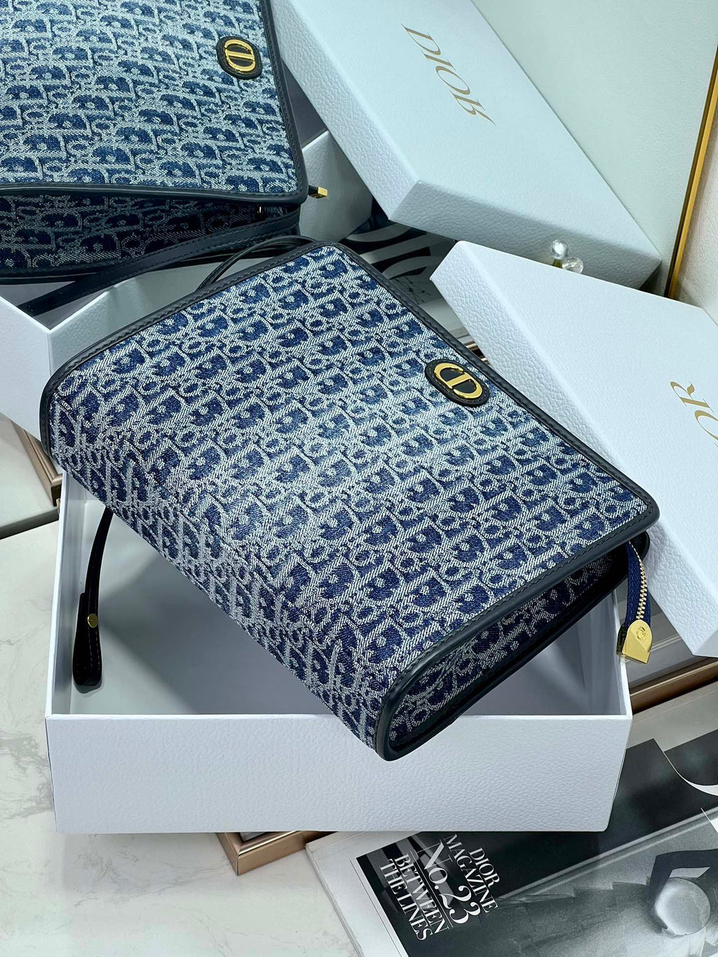 BOOK TOTE 26 IN BLUE MONOGRAM OBLIQUE JACQUARD