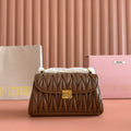 CHAIN SHOULDER BAG 24 IN BROWN PATENT SMOOTH LAMBSKIN