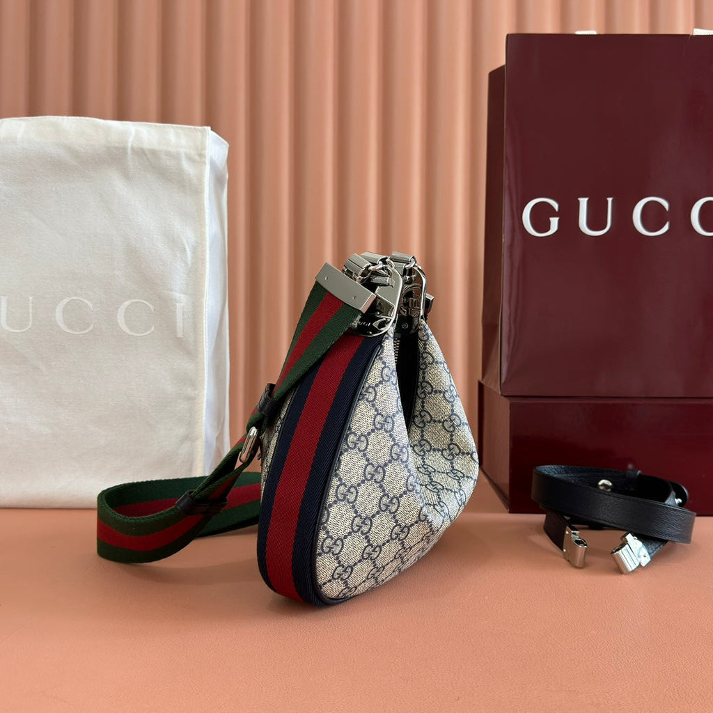 GUCCI 25S ATTACHE SHOULDER BAG 23 CM IN DARK BEIGE MIX BLACK CALFSKIN