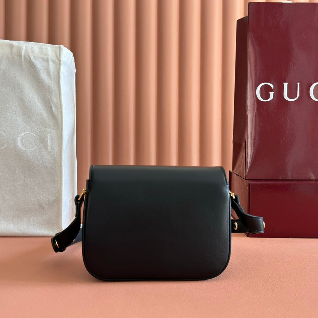 GUCCI 25S HORSEBIT 1955 MINI BAG 20 CM IN BLACK CALFSKIN WITH GOLD HARDWARE