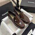 CHANEL 25C Moasins Chocolate Patent Leather