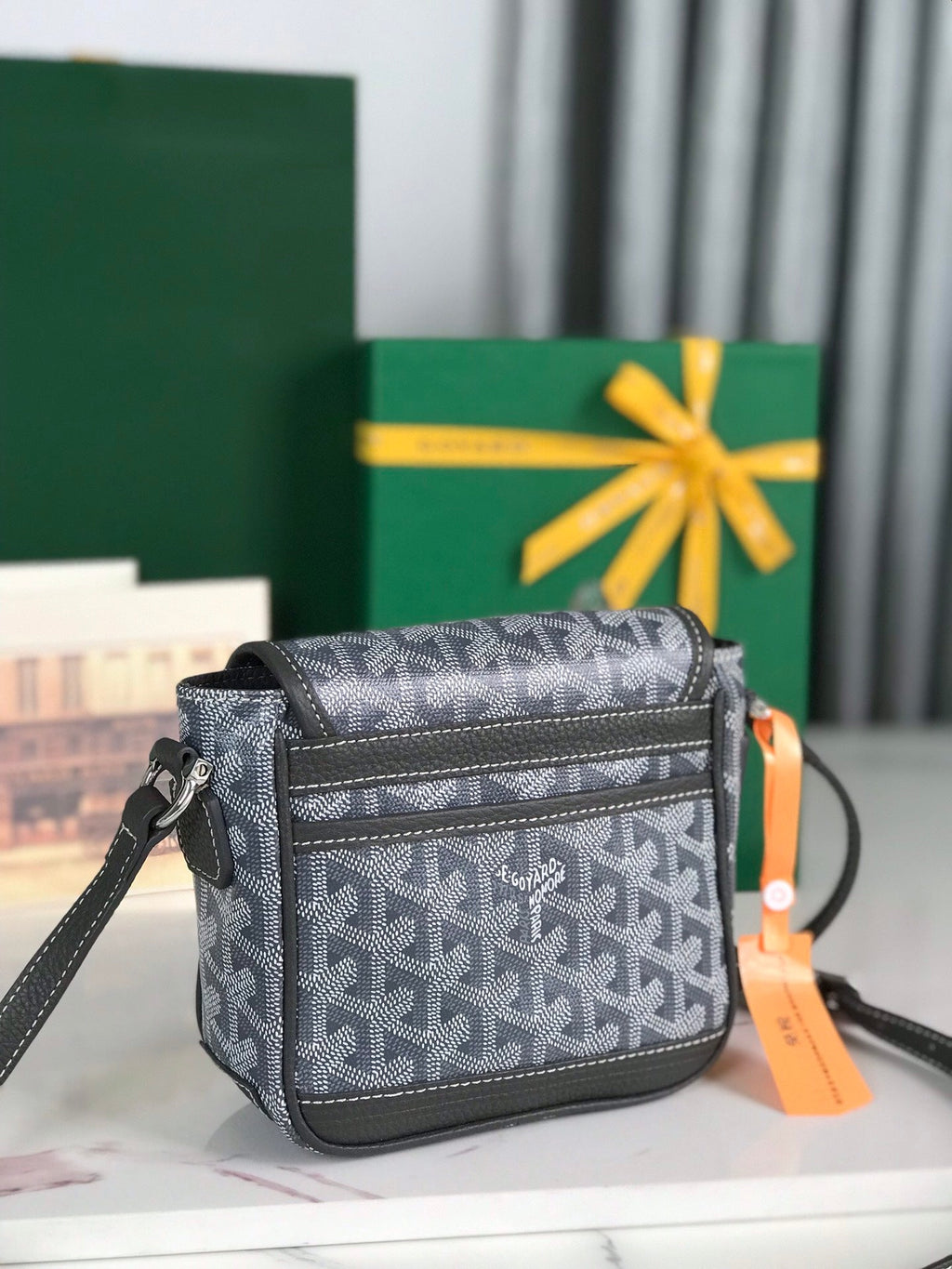 GRAND BLEU 16 IN GRAY GOYARDINE CANVAS AND LAMBSKIN
