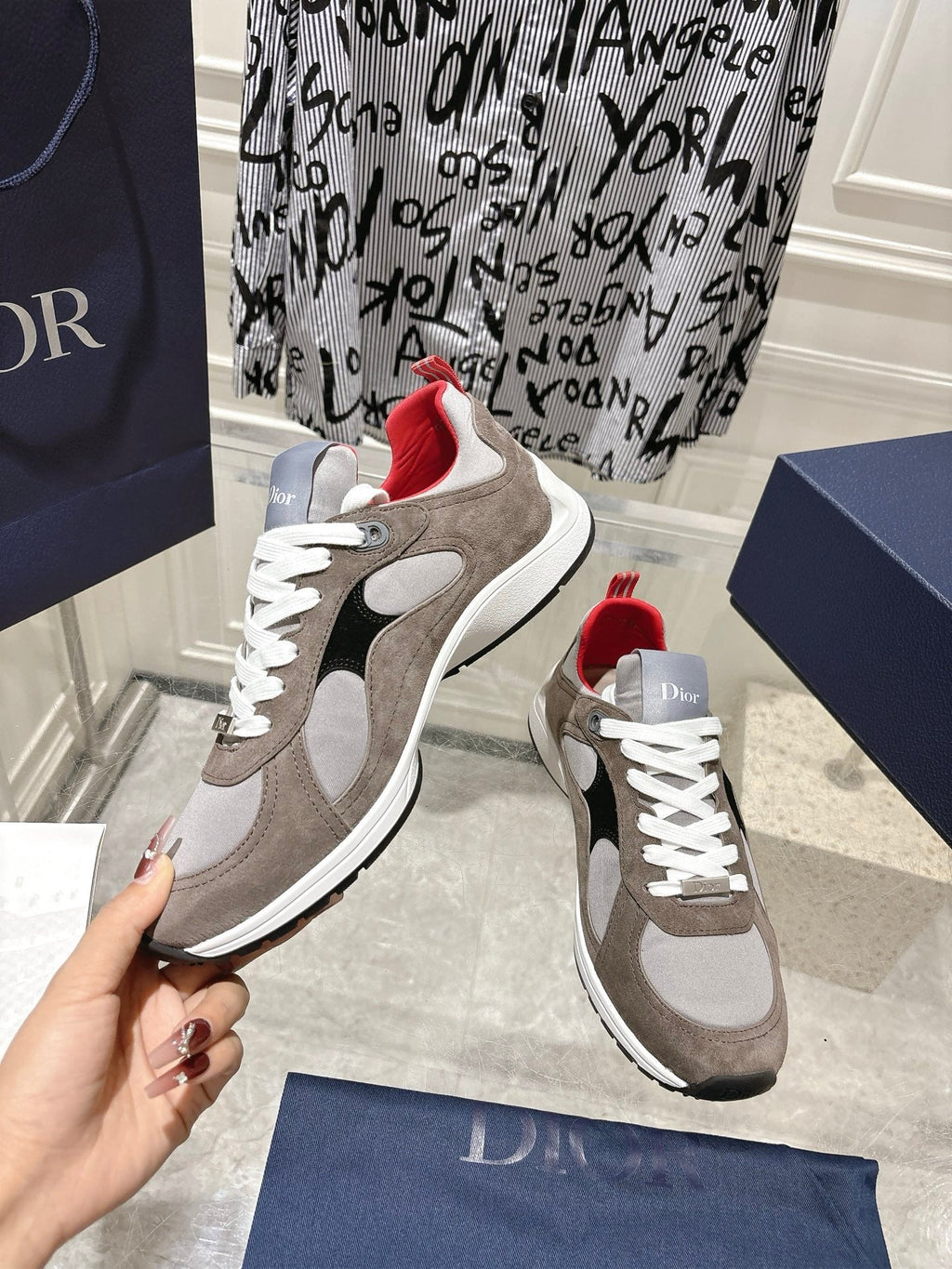 DIOR 25S MILE SERIES SNEAKERS 25MM IN BROWN SUEDE