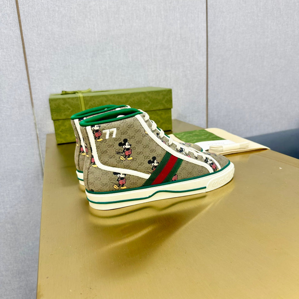 GUCCI TENNIS 1977 HIGH-TOP TRAINER TORTILLA CANVAS WITH MICKEY MOTIF