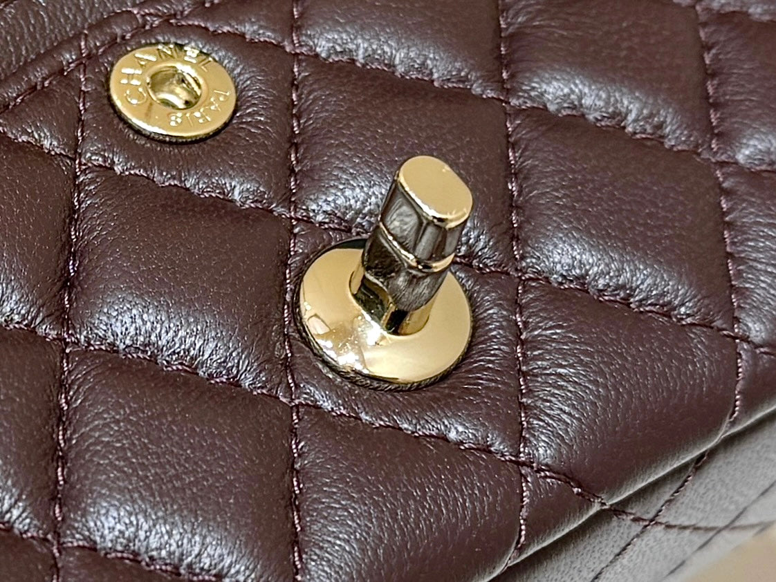 CHANEL 25S  MINI CF BAG 12 IN DARK BROWN LAMBSKIN HEART MODEL